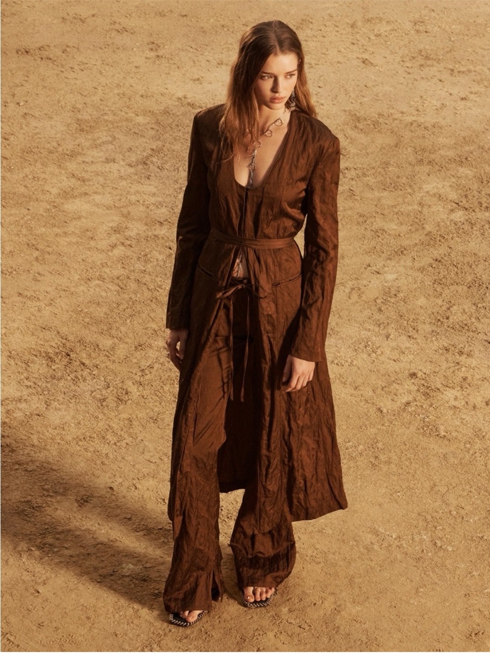 Zara Studio Limited Edition Brown Viscose/Cotton Textured Frock Coat